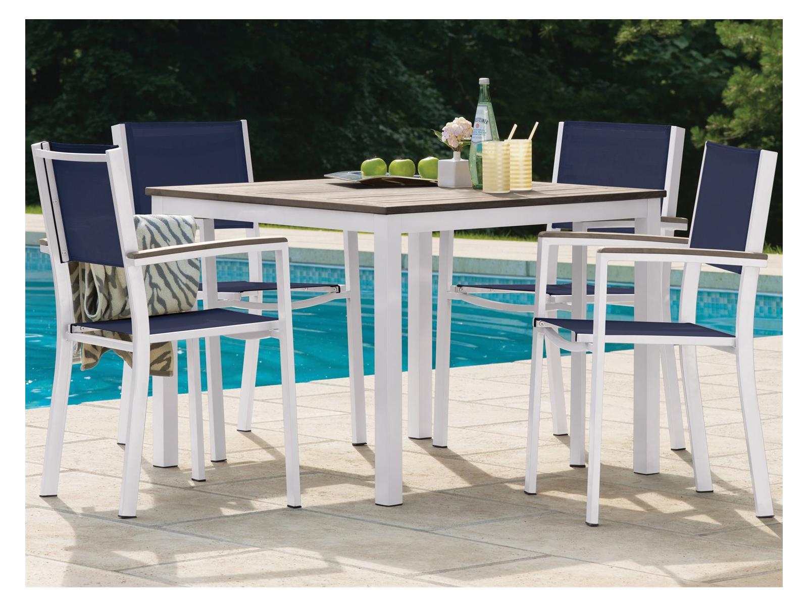 Oxford Garden Travira Aluminum Chalk 5 Piece Outdoor Patio Dining Set with Ink Pen Sling