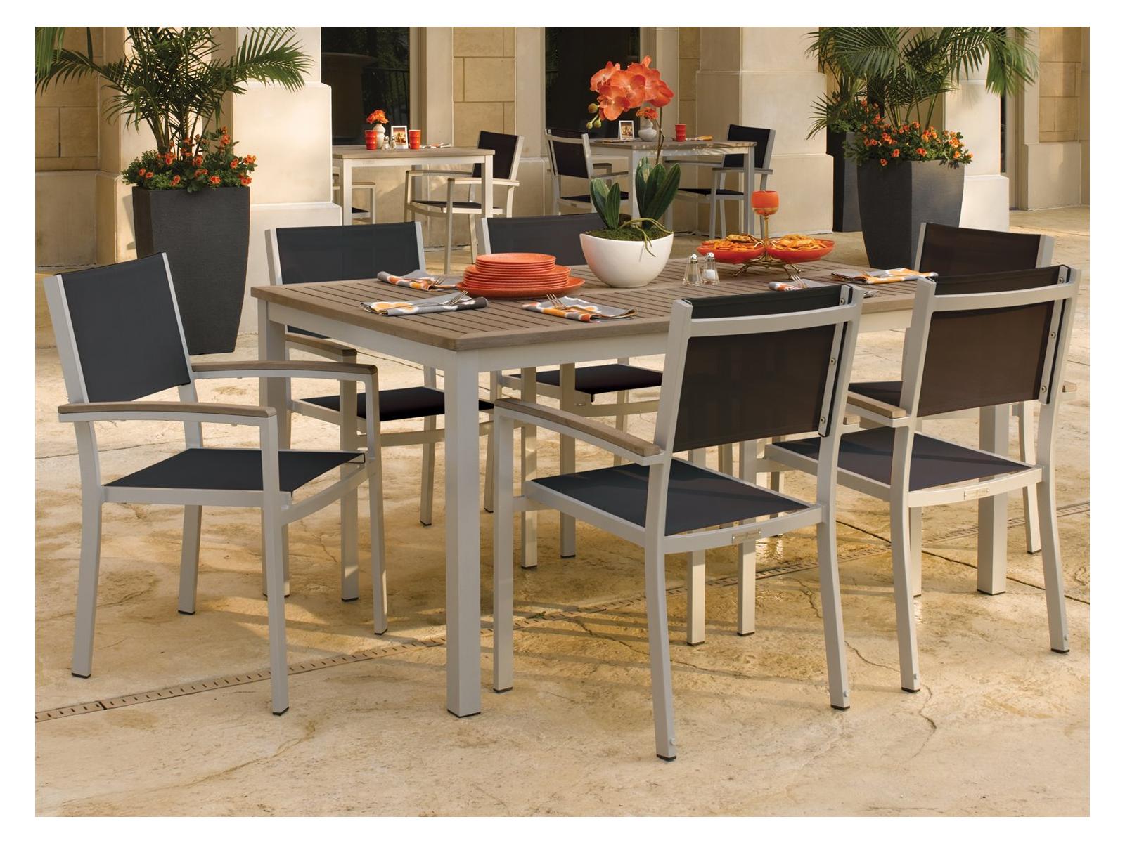 Oxford Garden Travira Aluminum Flint 7 Piece Patio Dining Set with Black Sling