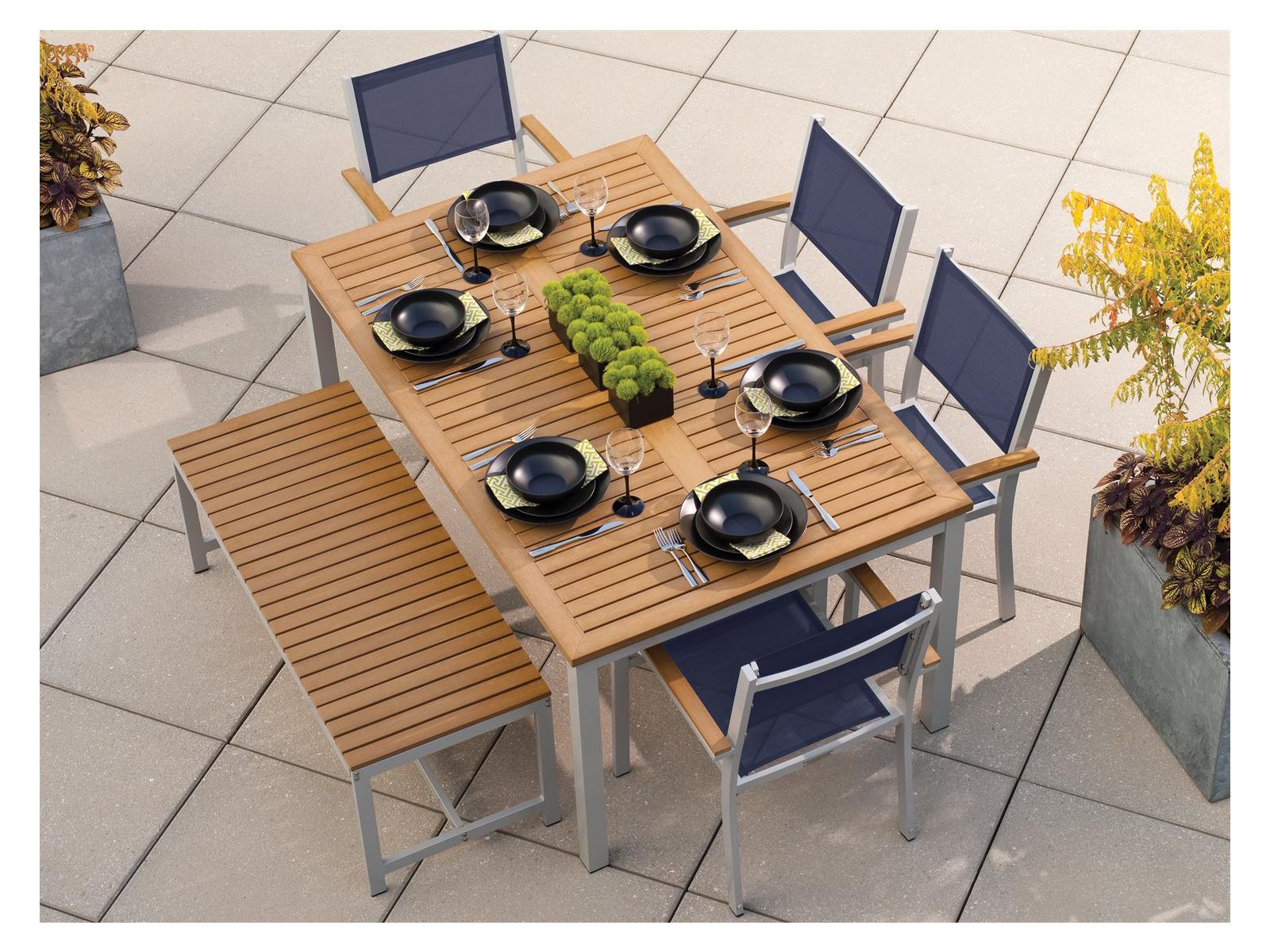 Oxford Garden Travira Aluminum Flint 6 Piece Outdoor Patio Dining Set with Ink Pen Sling
