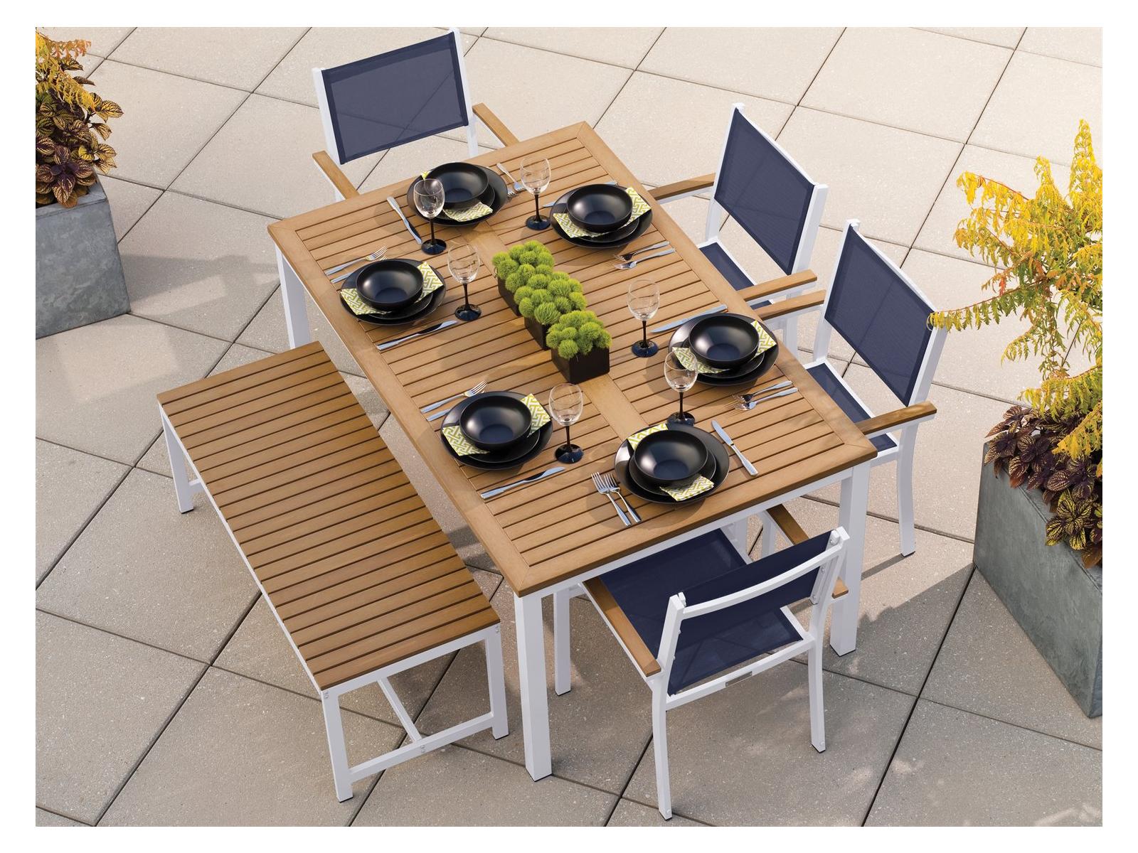 Oxford Garden Travira Aluminum Chalk 6 Piece Patio Dining Set with Ink Pen Sling