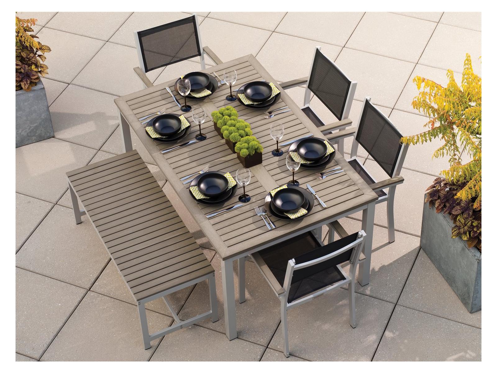 Oxford Garden Travira Aluminum Flint 6 Piece Outdoor Patio Dining Set with Black Sling