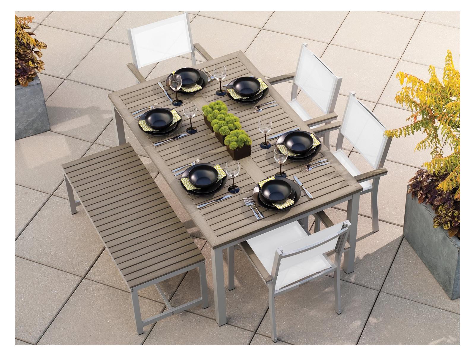 Oxford Garden Travira Aluminum Flint 6 Piece Patio Dining Set with Natural Sling