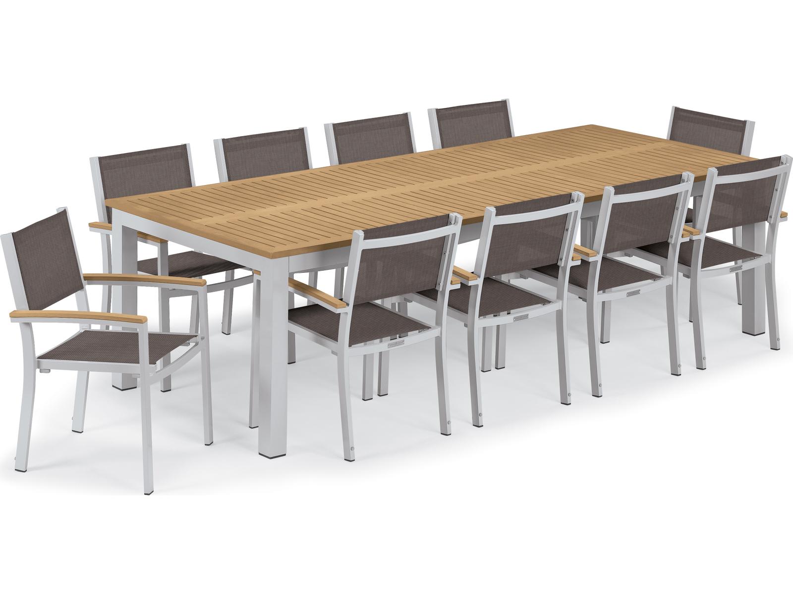 Oxford Garden Travira Aluminum Flint 11 Piece Outdoor Patio Dining Set with Cocoa Sling