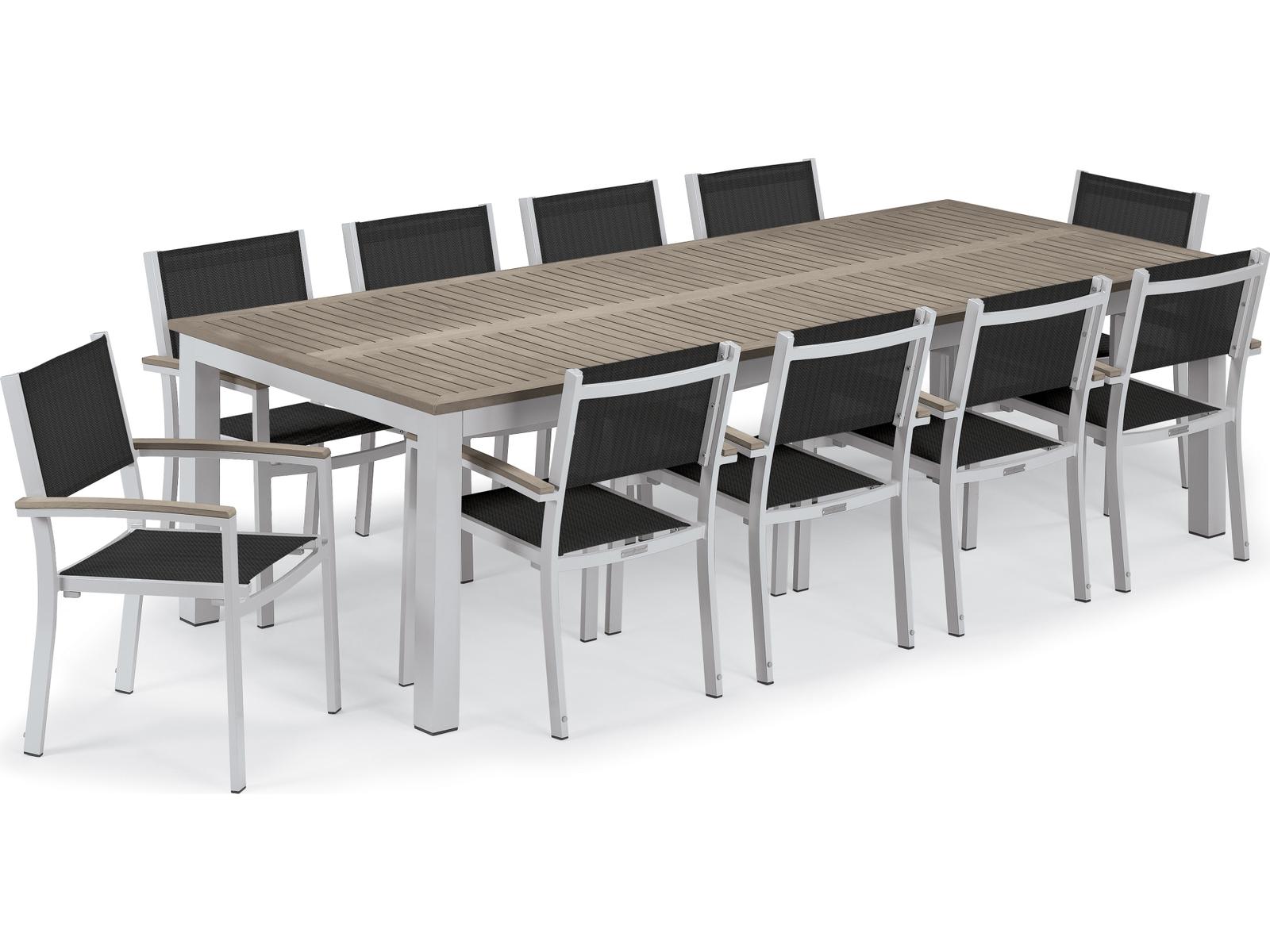 Oxford Garden Travira Aluminum Flint 11 Piece Outdoor Patio Dining Set with Ninja Sling