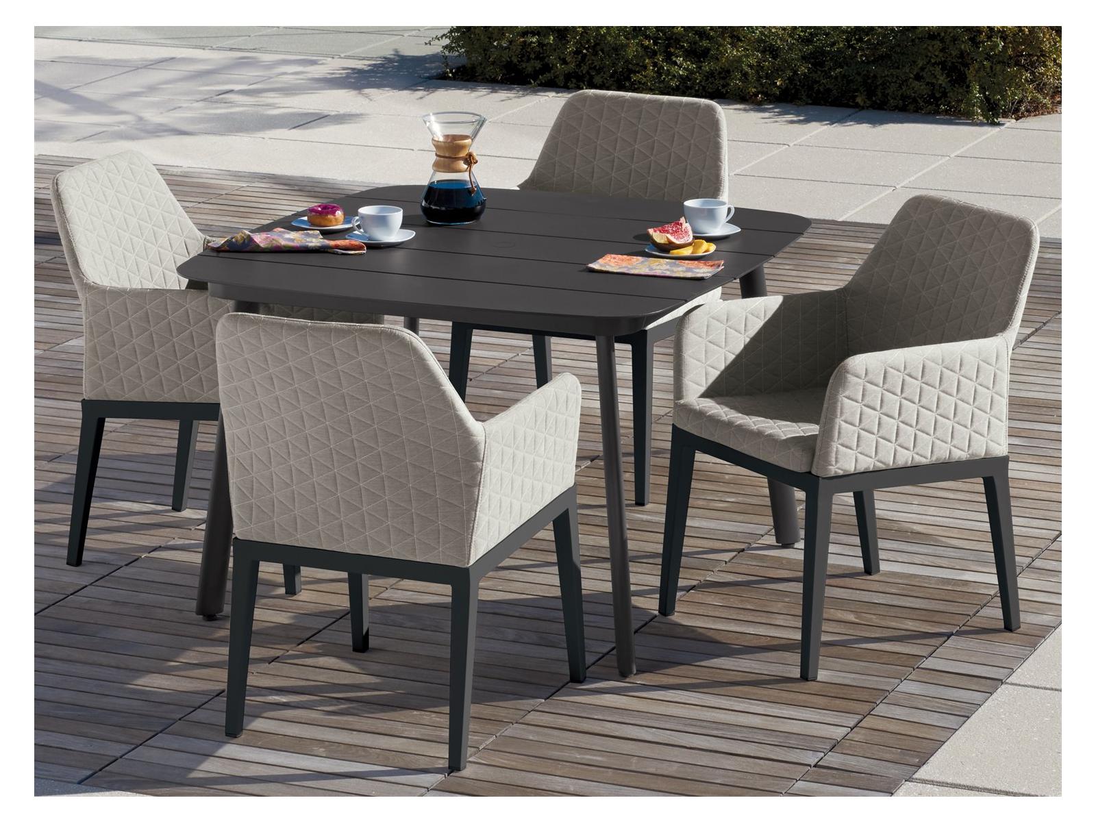 Oxford Garden Oland Aluminum Carbon 5 Piece Outdoor Patio Dining Set with Canvas Granite Cushions