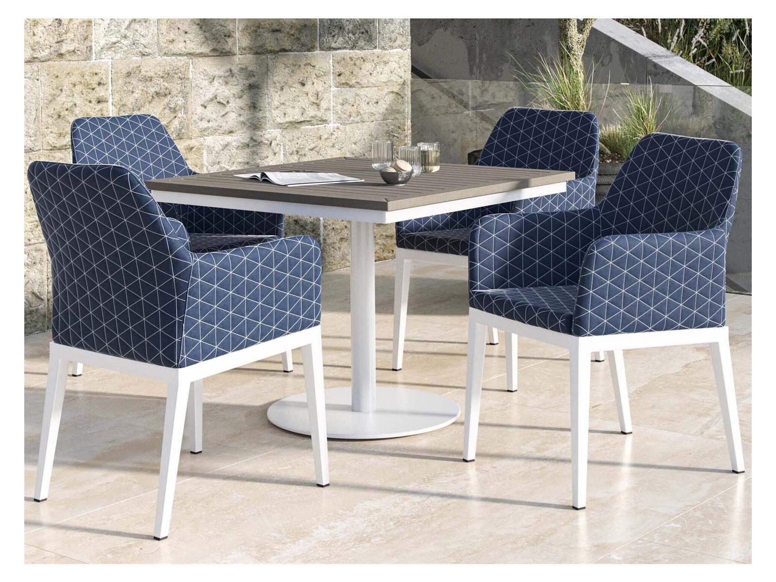 Oxford Garden Oland Aluminum Chalk 5 Piece Outdoor Patio Dining Set with Spectrum Indigo Cushions