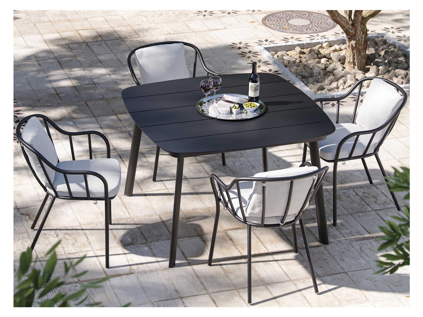 Oxford Garden Eiland Aluminum Carbon 5 Piece 45'' Square Patio Dining Set with Bliss Linen