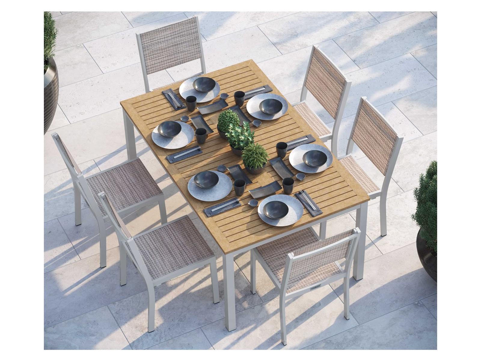 Oxford Garden Travira Aluminum Flint 63'' Rectangular Patio Dining Set with Bellows Sling