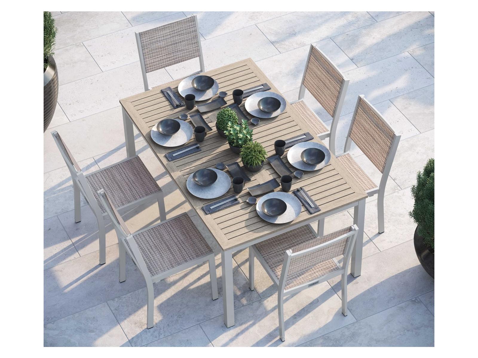 Oxford Garden Travira Aluminum Flint 63'' Rectangular Patio Dining Set with Bellows Sling
