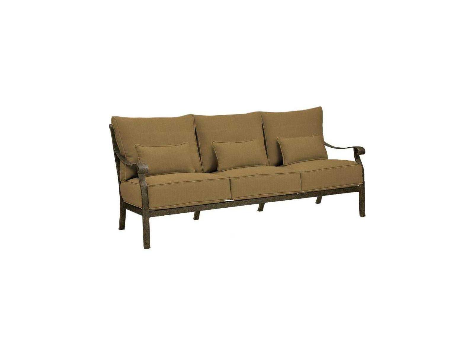 Castelle Madrid Deep Seating Cast Aluminum Outdoor Patio Sofa with Three Kidney Pillows