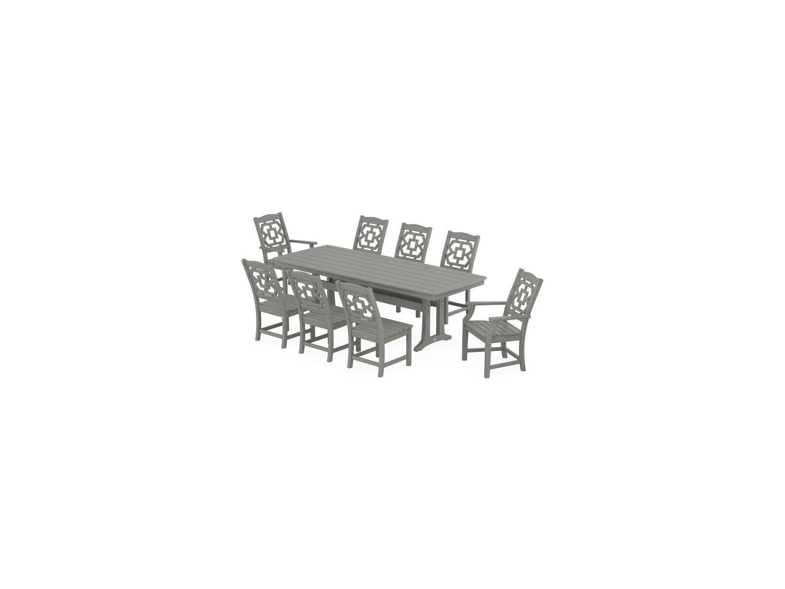 POLYWOOD® Martha Stewart Chinoiserie 9-Piece Outdoor Patio Dining Set with Trestle Legs