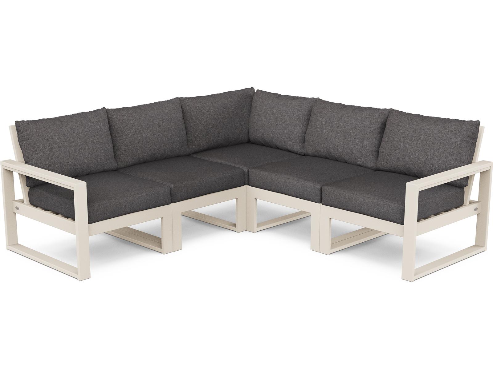 POLYWOOD® Edge Recycled Plastic Deep Seating 5 Piece Sectional Outdoor Patio Lounge Set