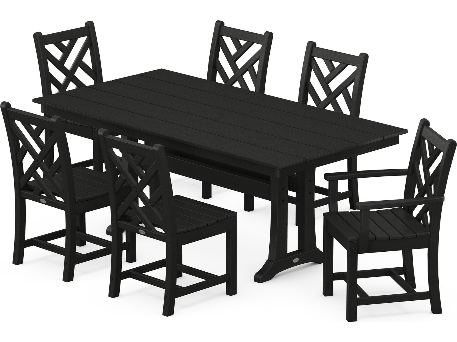 POLYWOOD® Chippendale Recycled Plastic 7 Piece Farmhouse Trestle Patio Dining Set