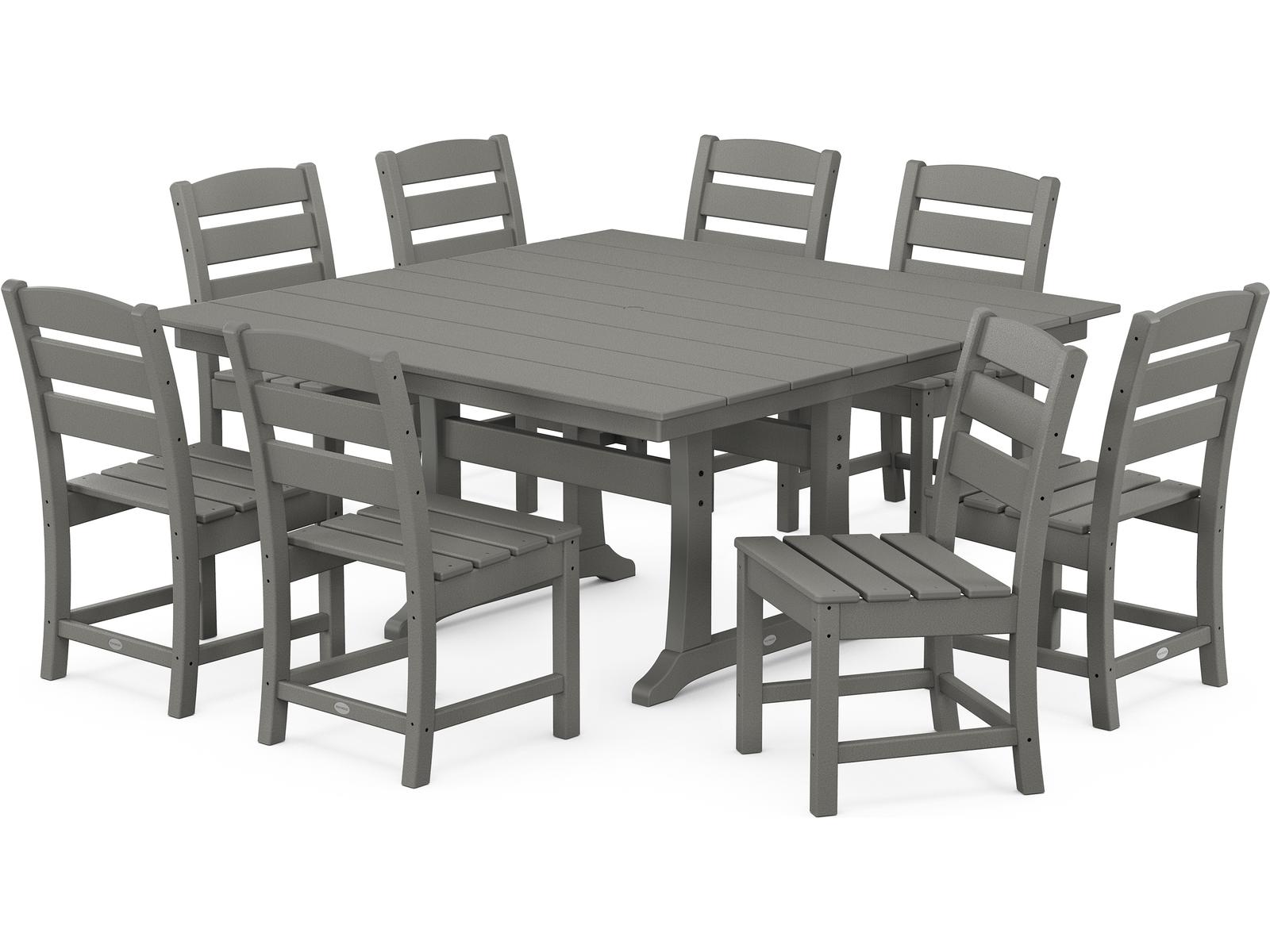 POLYWOOD® Lakeside Recycled Plastic 9 Piece Farmhouse Trestle Outdoor Patio Dining Set