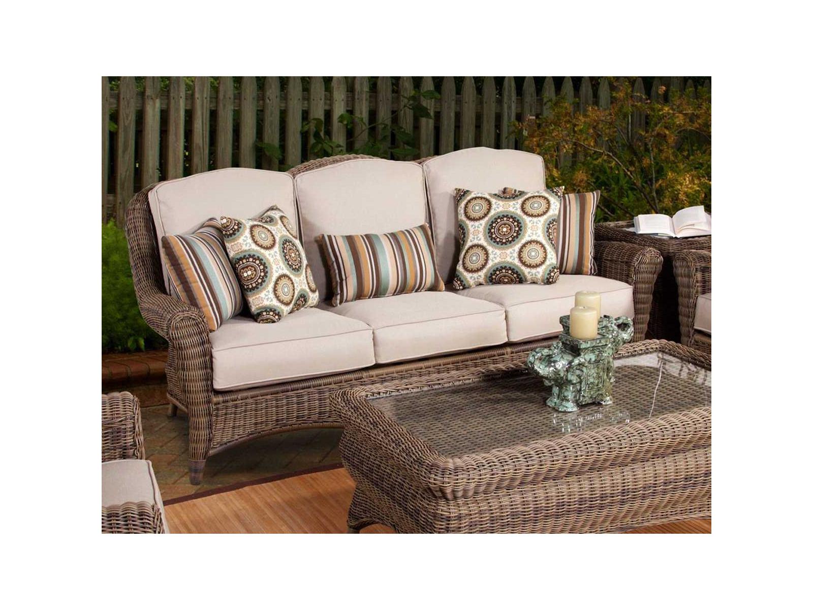 South Sea Rattan Provence Wicker Grey Patina Outdoor Patio Sofa