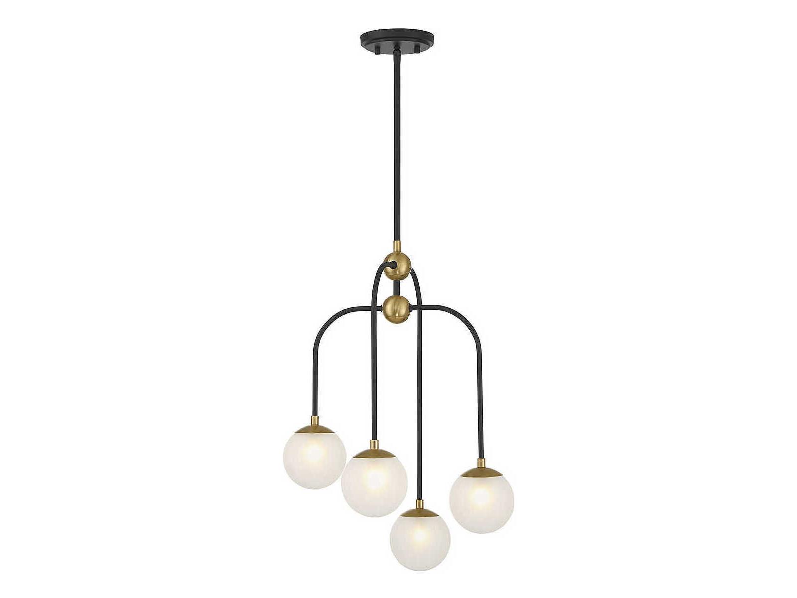 Savoy House Couplet 4-Light Matte Black Warm Brass Glass Globe Chandelier