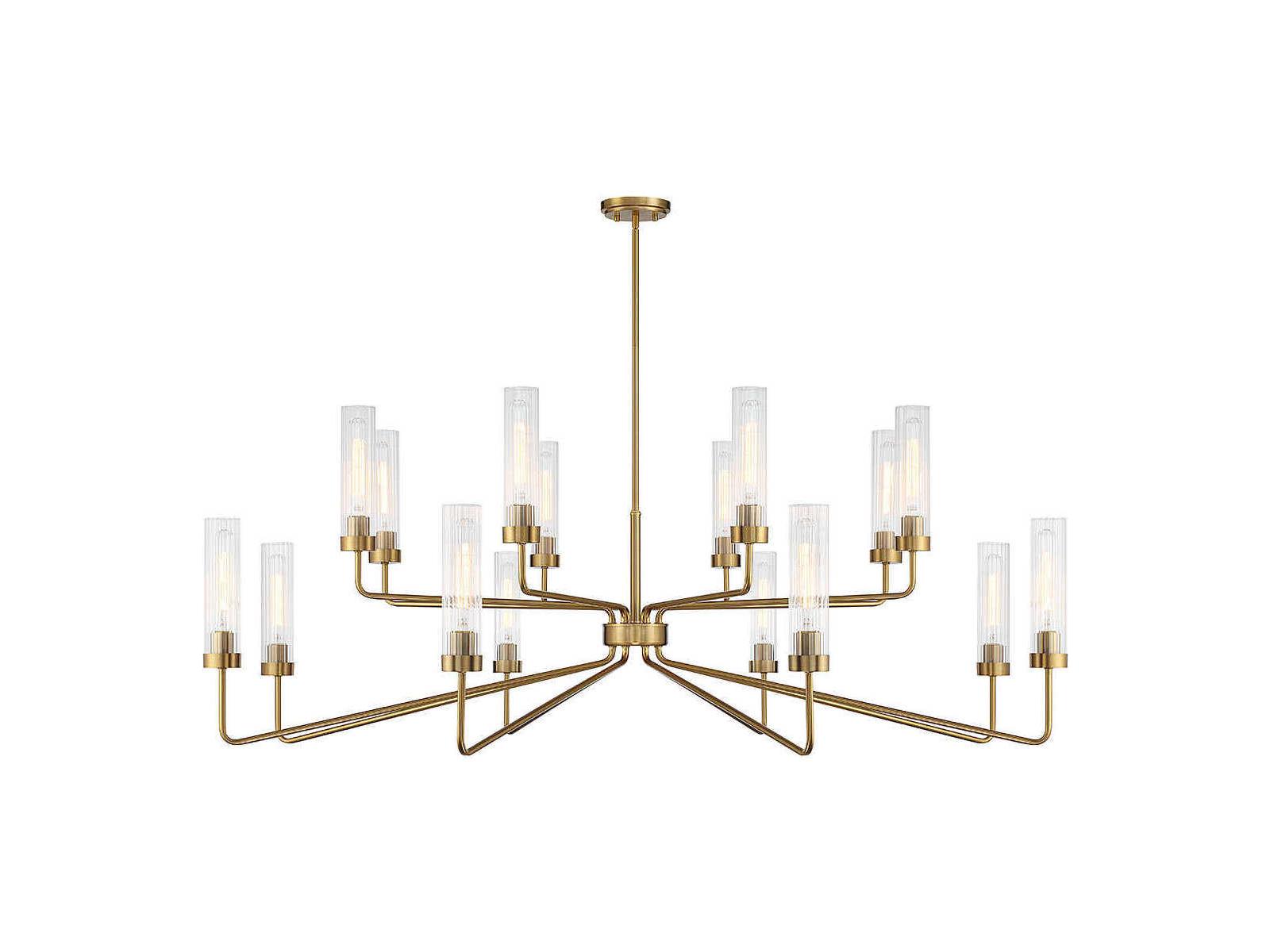 Savoy House Baker 16-Light Warm Brass Glass Cylinder Tiered Chandelier
