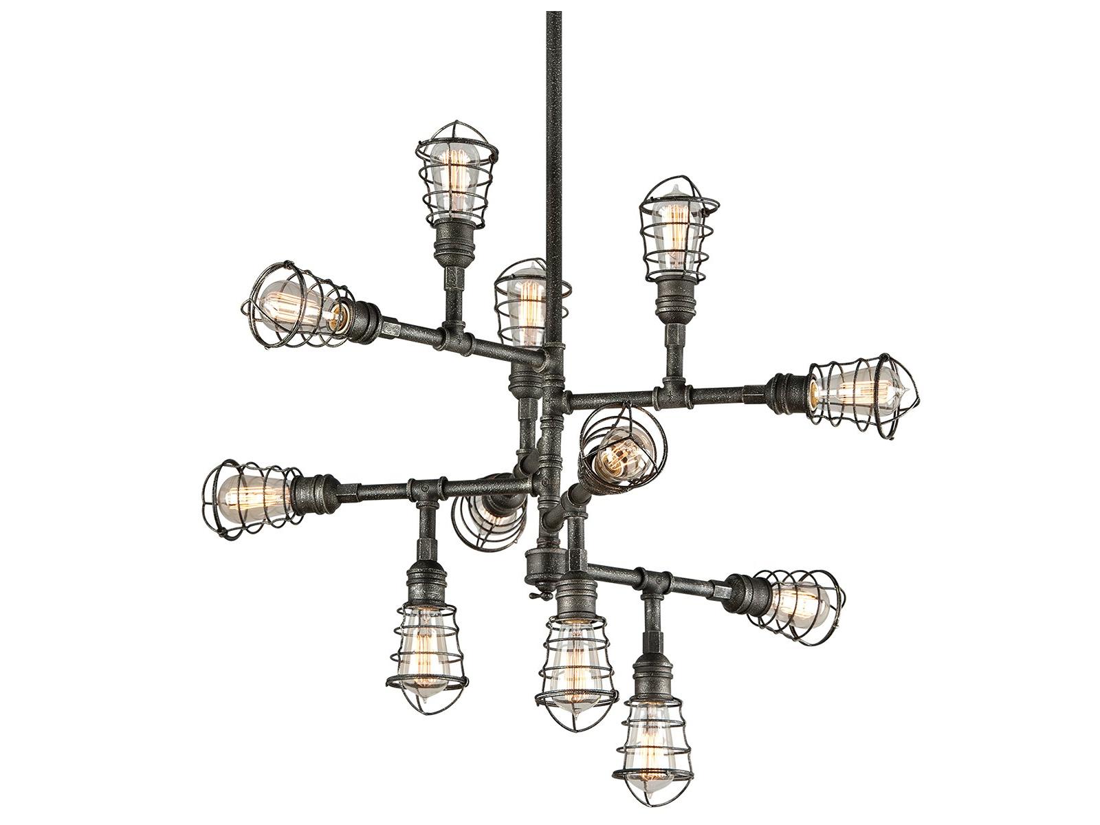 Troy Lighting Conduit 12-Light Aged Pewter Gunmetal Chandelier