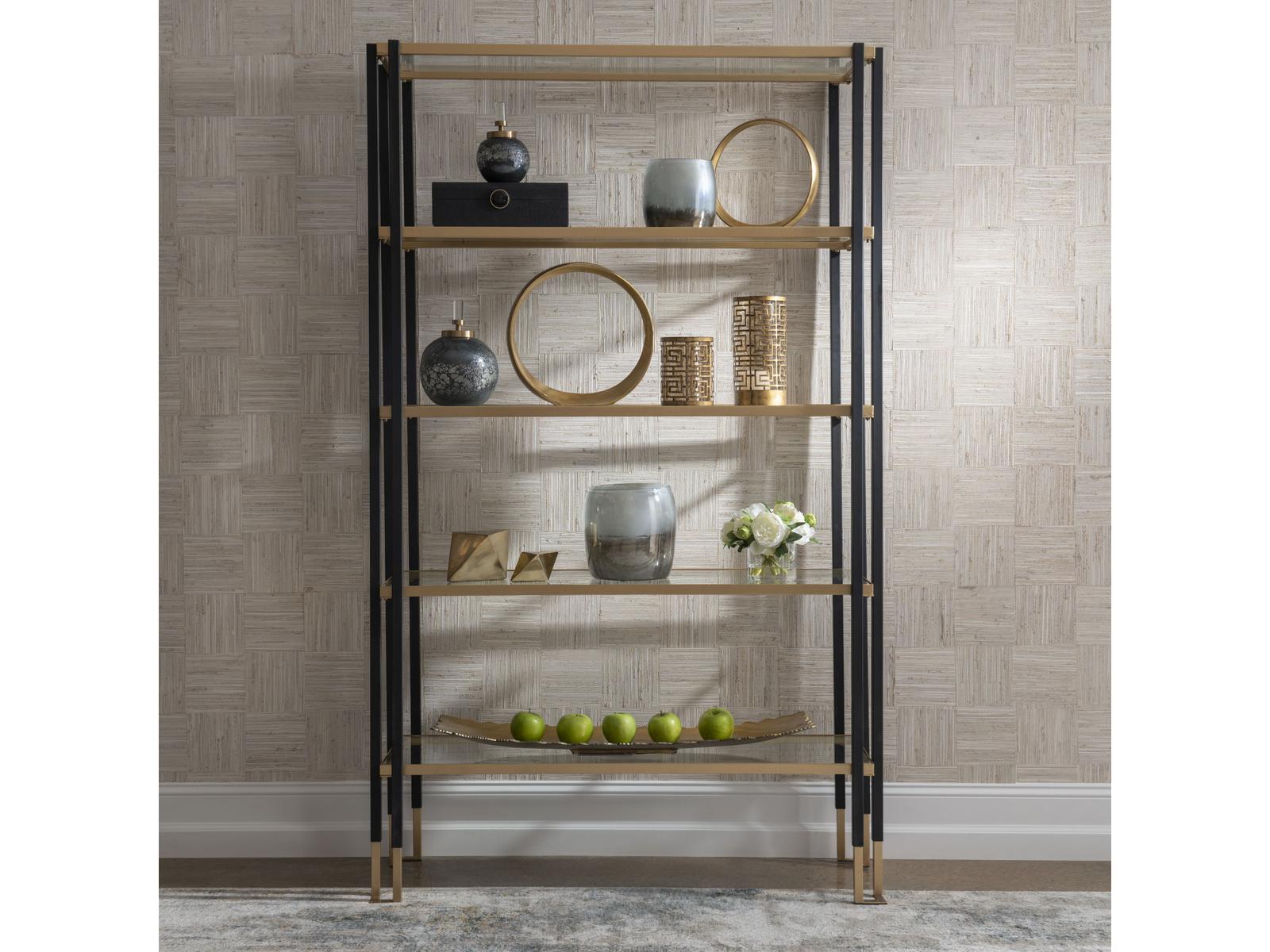 Uttermost Kentmore Matte Black / Brushed Gold Etagere