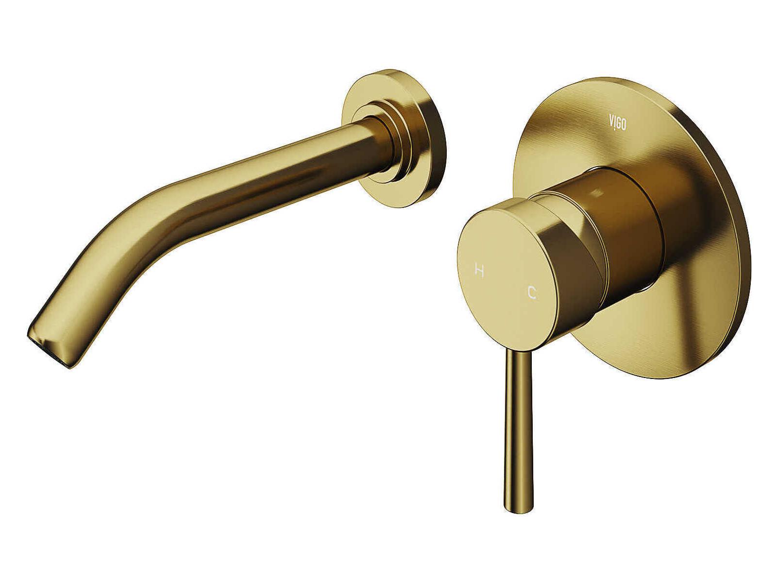 Vigo Olus Matte Brushed Gold Single-Handle Wall-Mount Bathroom Faucet with Pop-Up Drain
