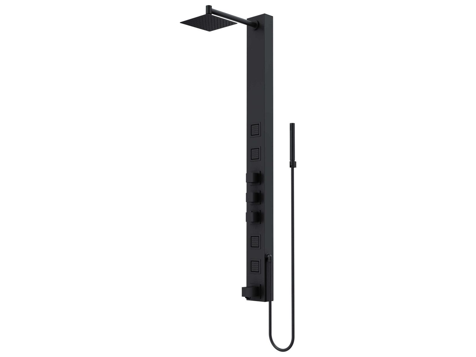 Vigo Bowery 4-Jet Shower Panel System with Square Rainhead, Tub Filler and Hand Shower Wand