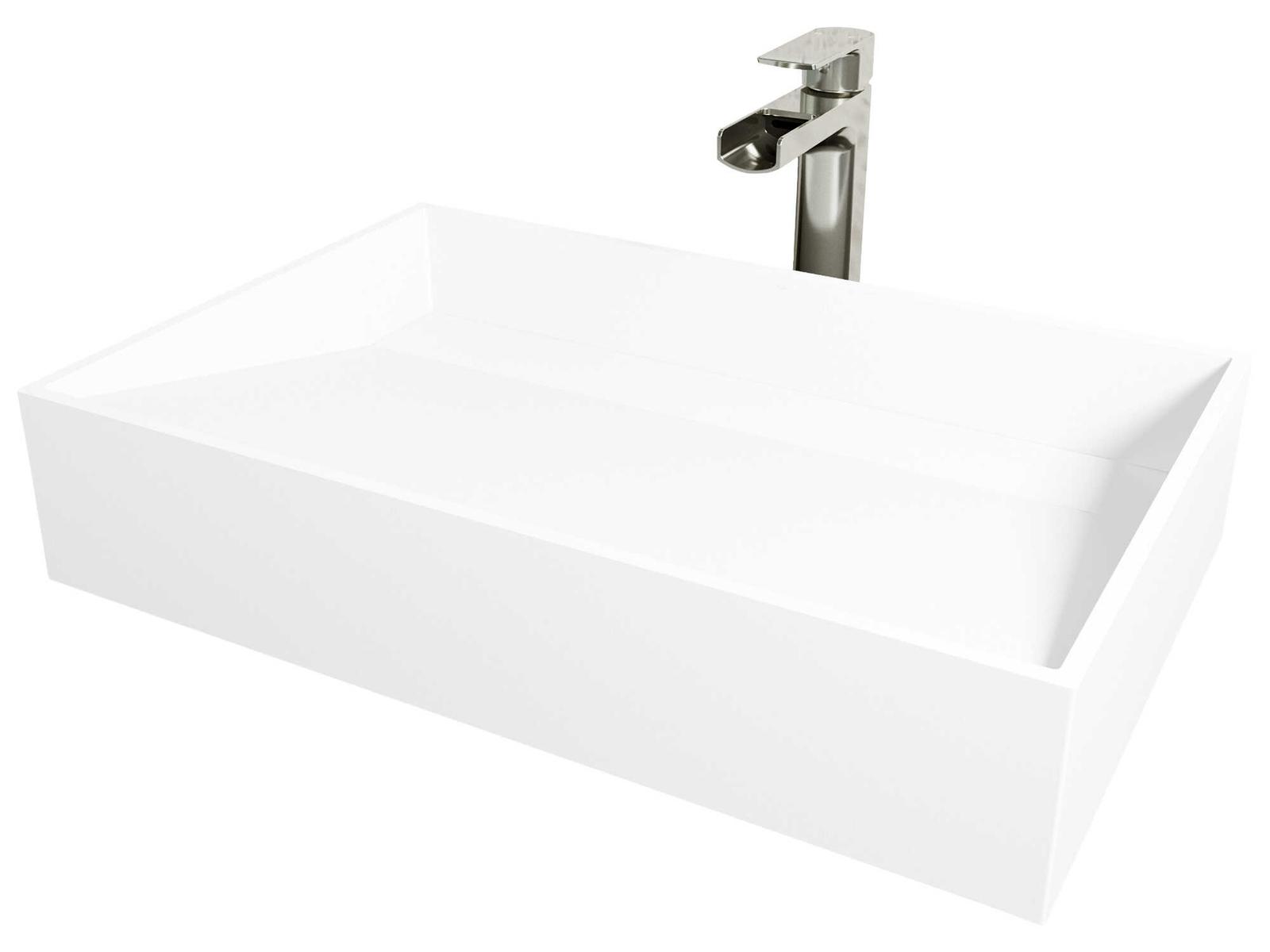 Vigo Starr Rectangular Vessel Bathroom Sink with Amada Faucet and Drain