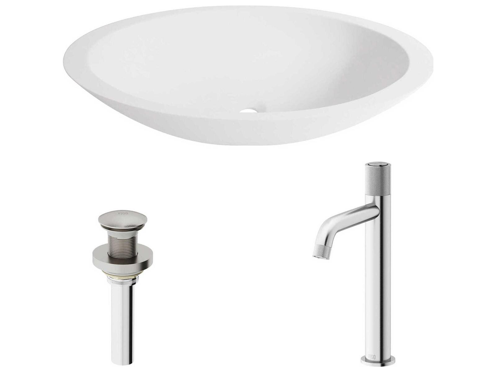 Vigo Wisteria Oval Vessel Bathroom Sink with Apollo Faucet and Pop-Up Drain