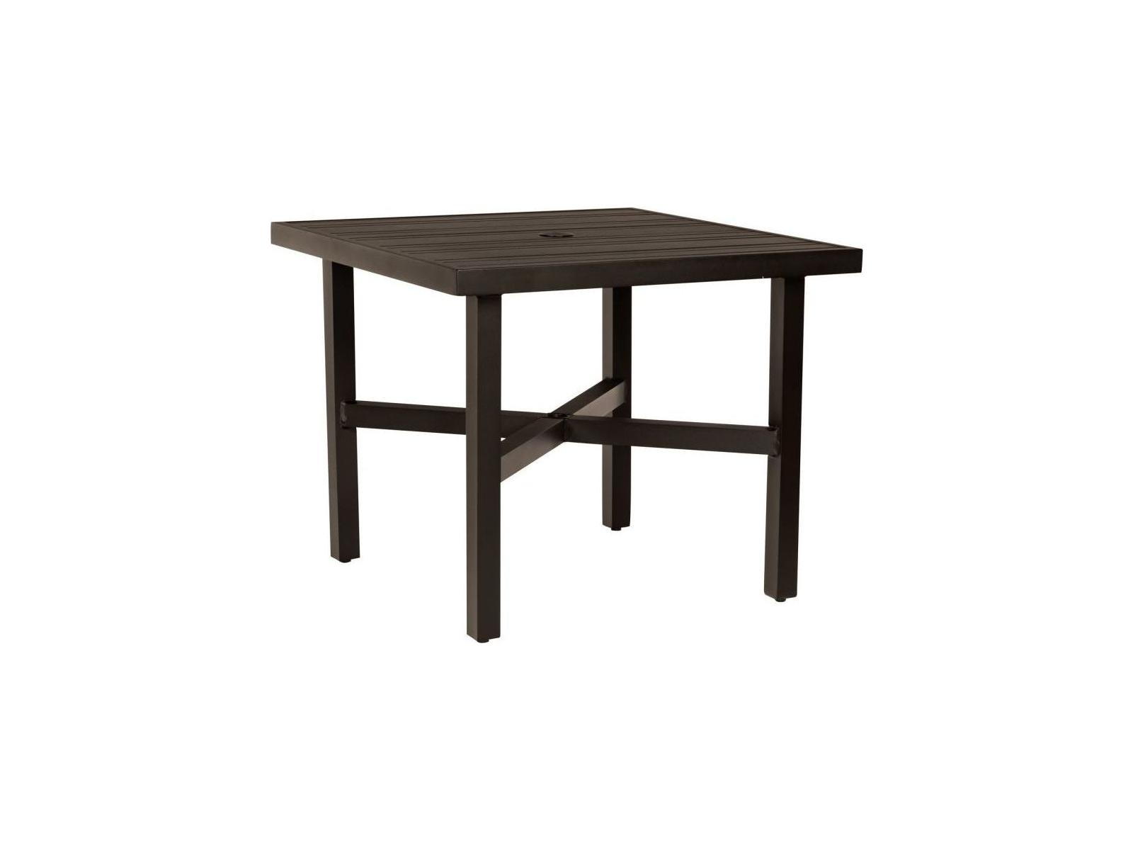 bistro patio table with umbrella hole Flash Furniture 27.5 x 47.25 in. Tory Commercial Grade Rectangular Tempered Glass Top with & Steel Tube Frame Black PHI VILLA versatile Indoor Woodard Tri-Slat 36-Inch Square Aluminum
