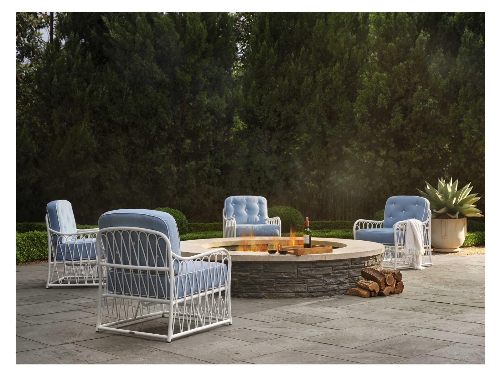 Woodard Cane Aluminum Firepit Outdoor Patio Lounge Set