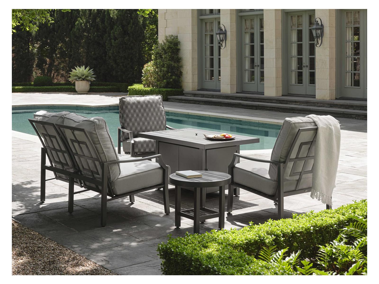 Woodard Nico Cushion Aluminum Firepit Outdoor Patio Lounge Set