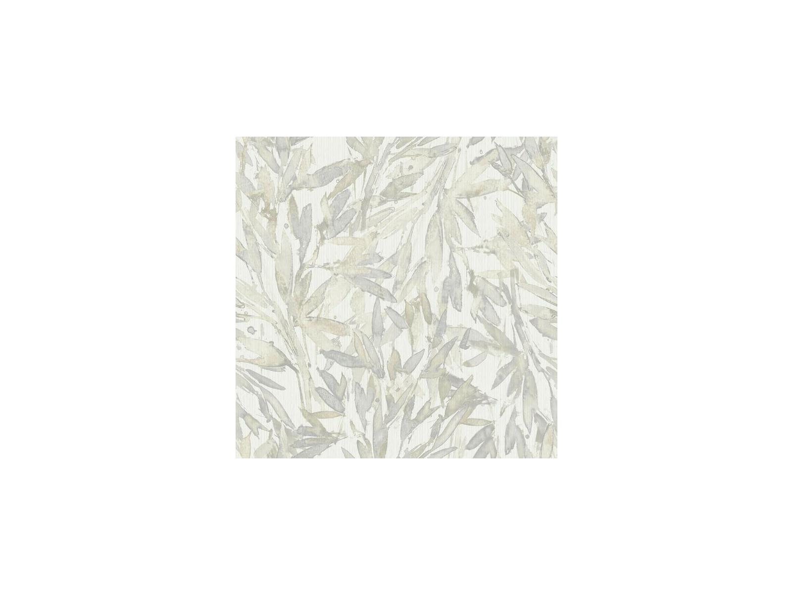 York Wallcoverings Antonina Vella Natural Opalescence Cream Grey Rainforest Leaves Wallpaper