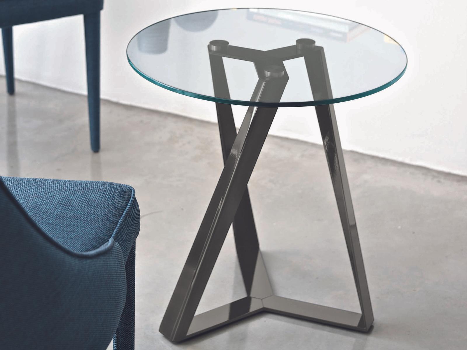 Bontempi Casa Millennium Round Clear Glass Natural Silver End Table