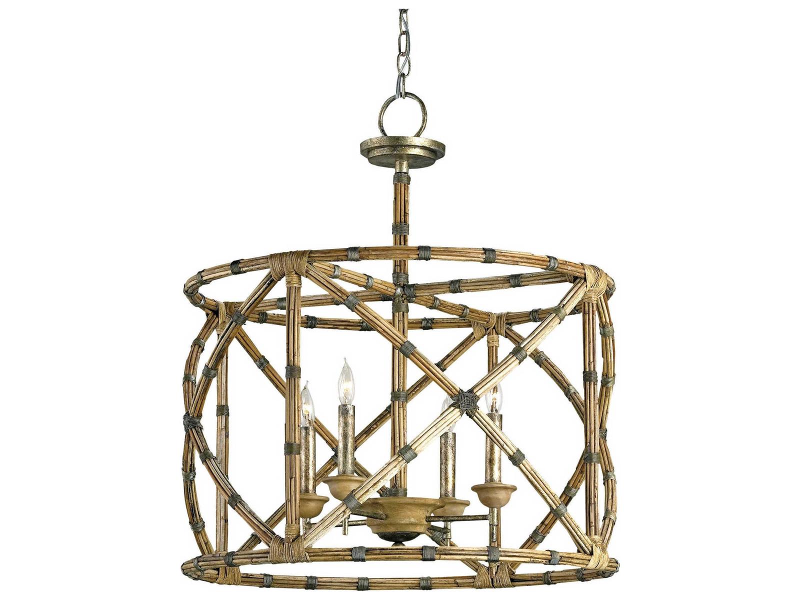 Luxecor Vistas 4-Light Pyrite Bronze washed Wood natural Candelabra Lantern Chandelier