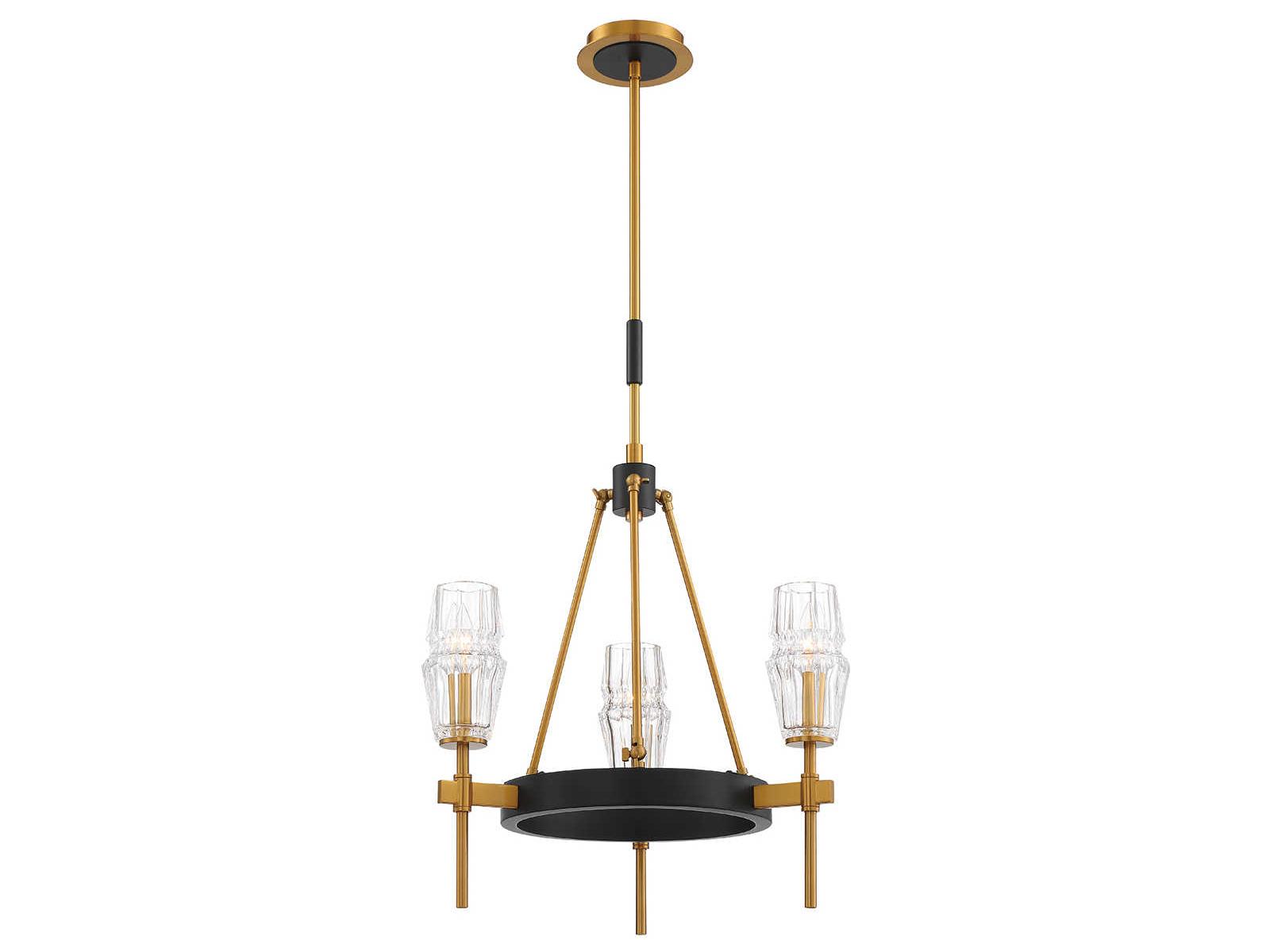 Eurofase Gladstone 3-Light Antique Brass Black Glass Chandelier