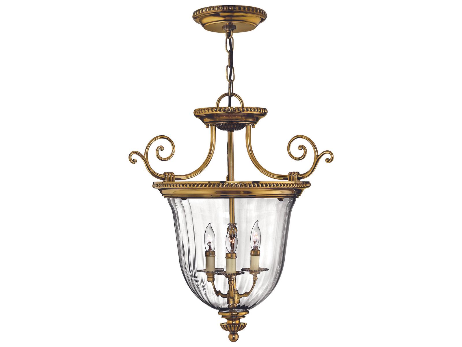 Hinkley Cambridge 3-Light Burnished Brass Glass Bell Candelabra Chandelier