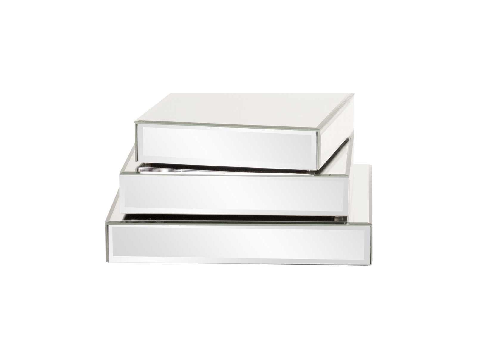 Howard Elliott Mirrored White Display Piece Mirror Platforms Set of 3