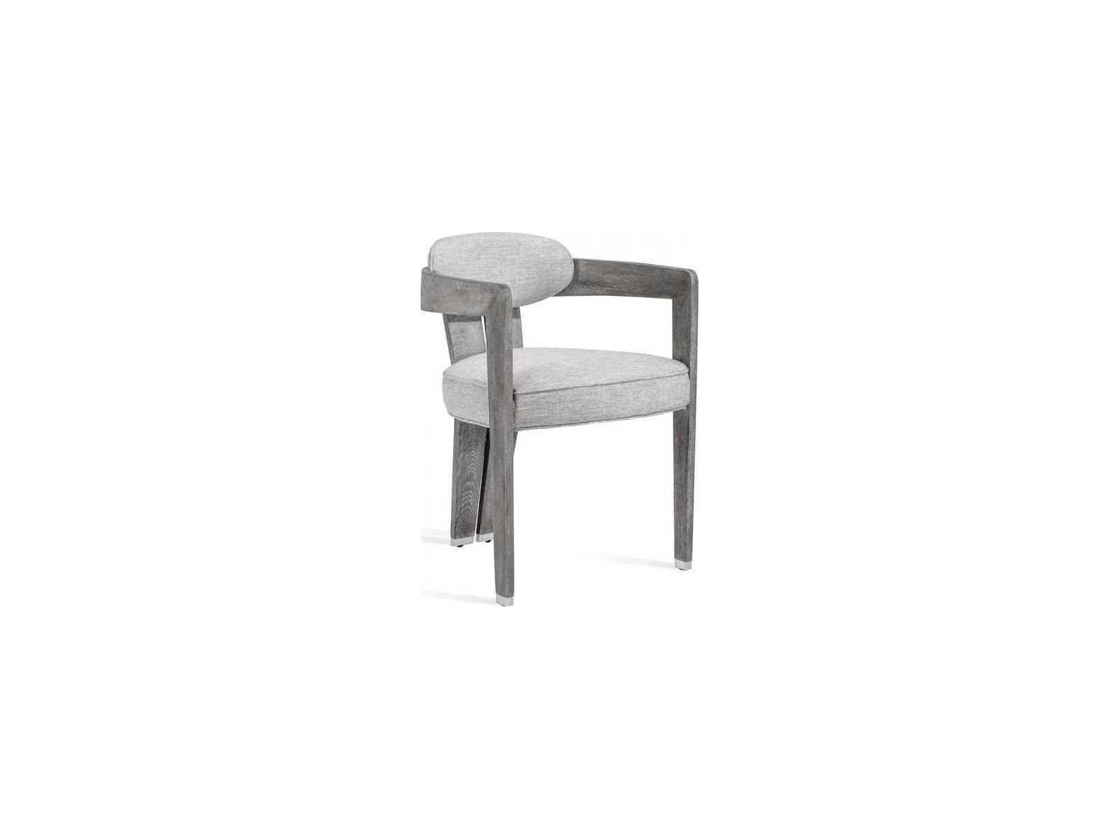 Interlude Home Oak Wood Gray Upholstered Arm Dining Chair