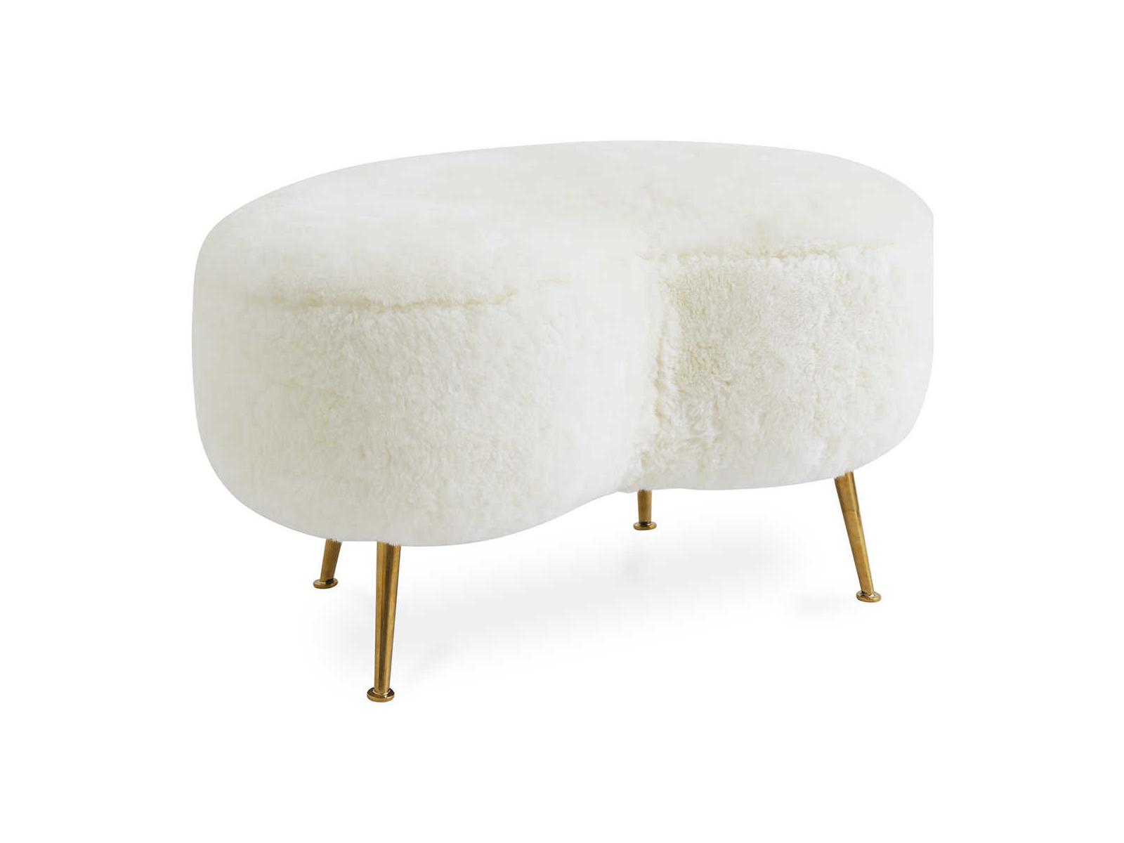 Jonathan Adler Ether White Brass Gold Upholstered Ottoman
