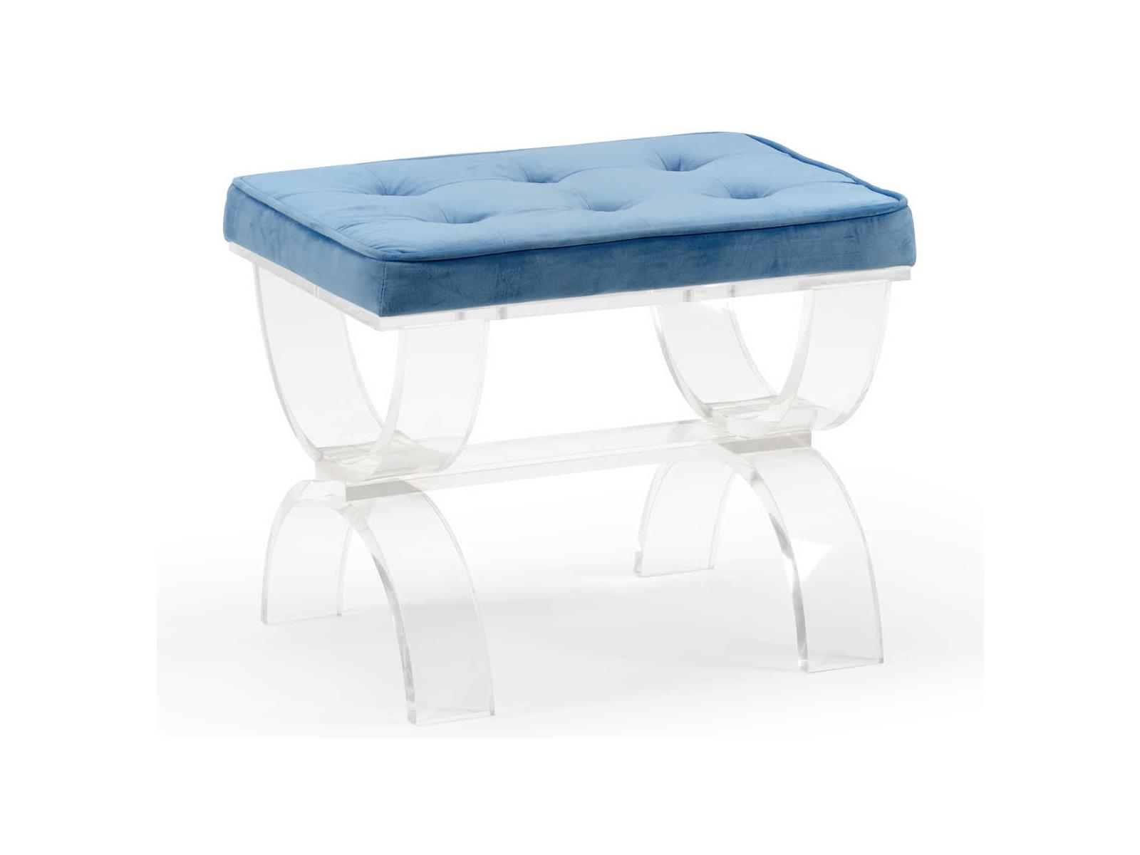 Wildwood Harlow Blue Clear Upholstered Accent Bench
