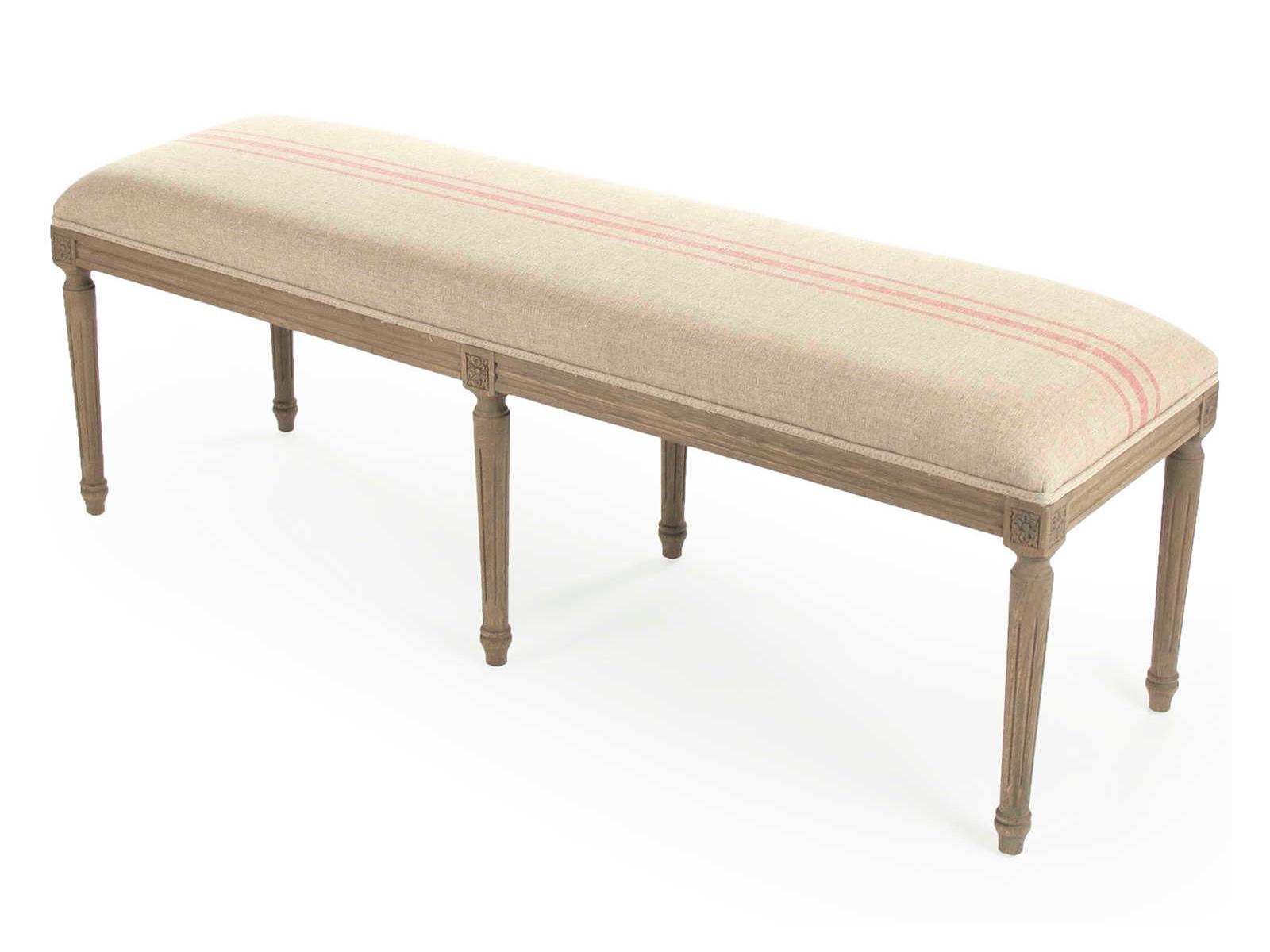 Zentique Louis Khaki Red Stripe Cream Upholstered Accent Bench