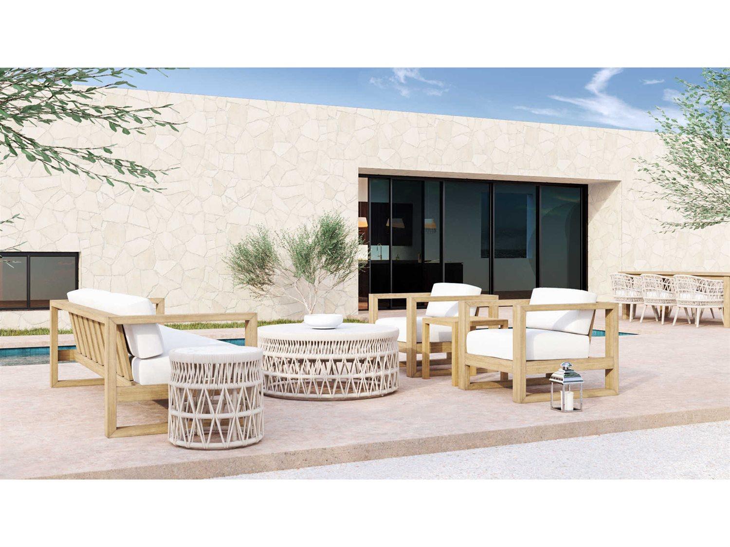 Sunset West Coastal Teak Natural Patio Lounge Set in Canvas Canvas