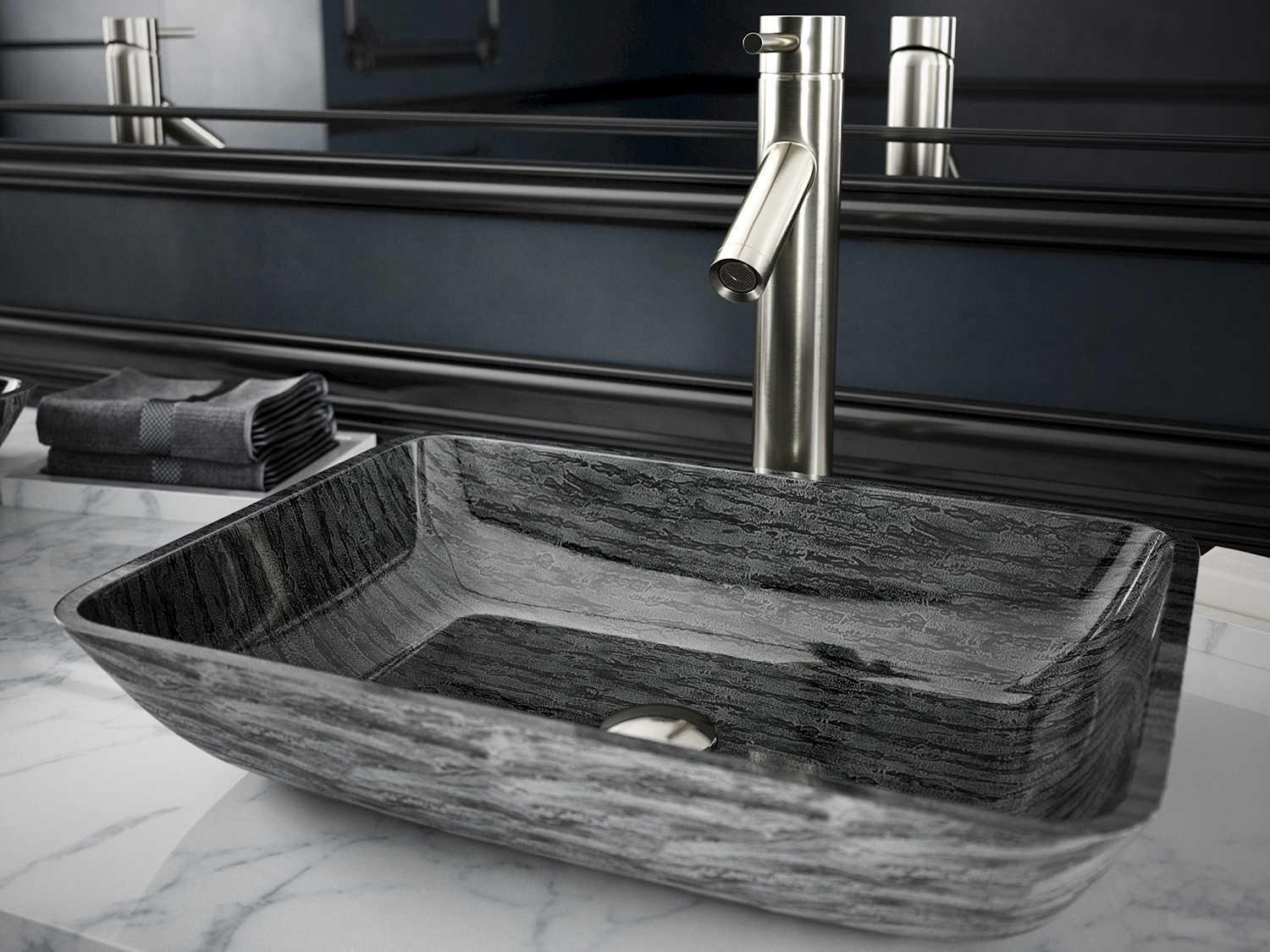 Vigo Titanium Slate Grey 18" Rectangular Vessel Bathroom Sink withBrushed Nickel 1-Lever Dior Faucet and Drain