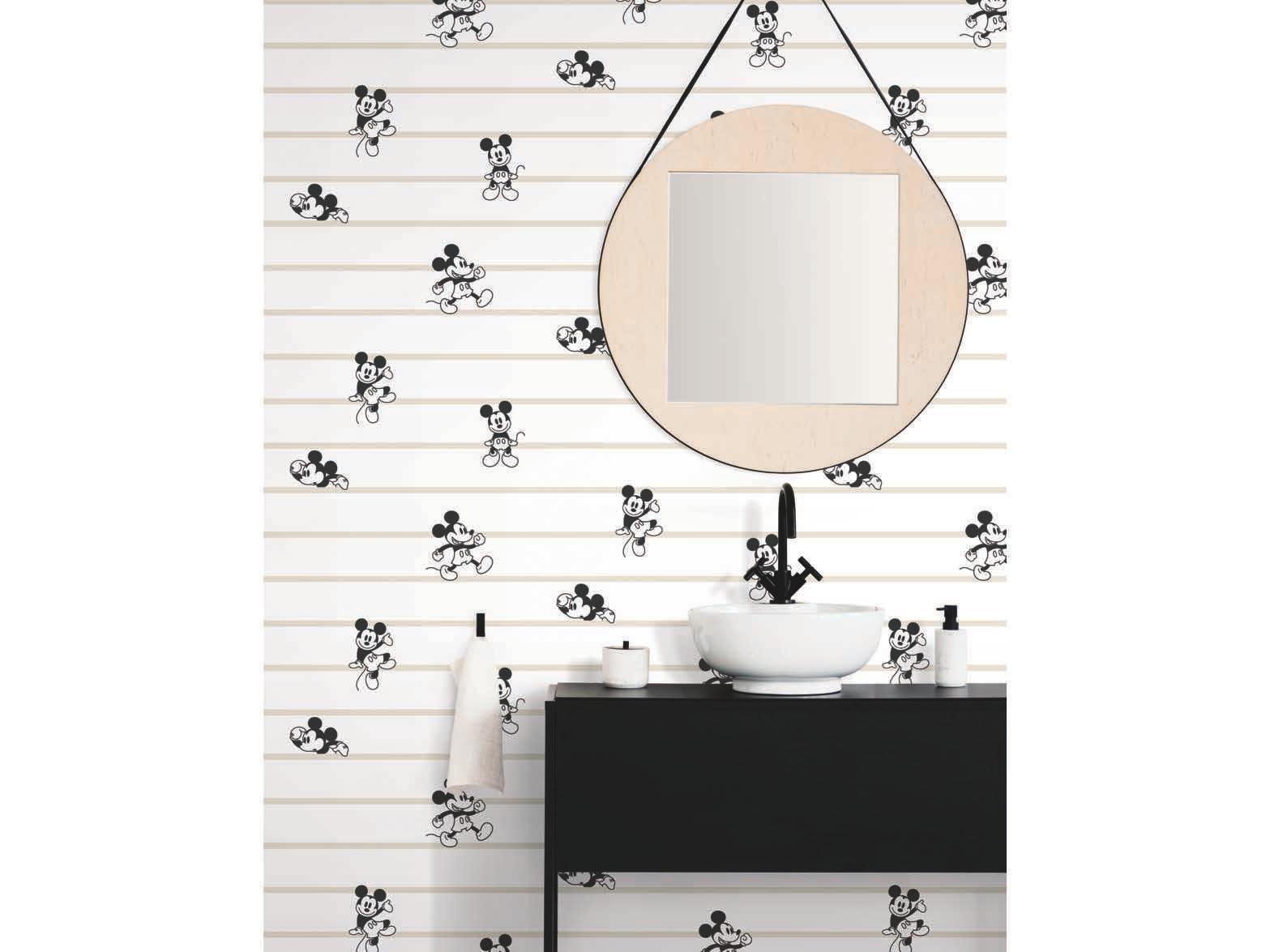 York Wallcoverings Disney Kids Vol-4 Black / White / Cream Disney Mickey Mouse Stripe Wallpaper
