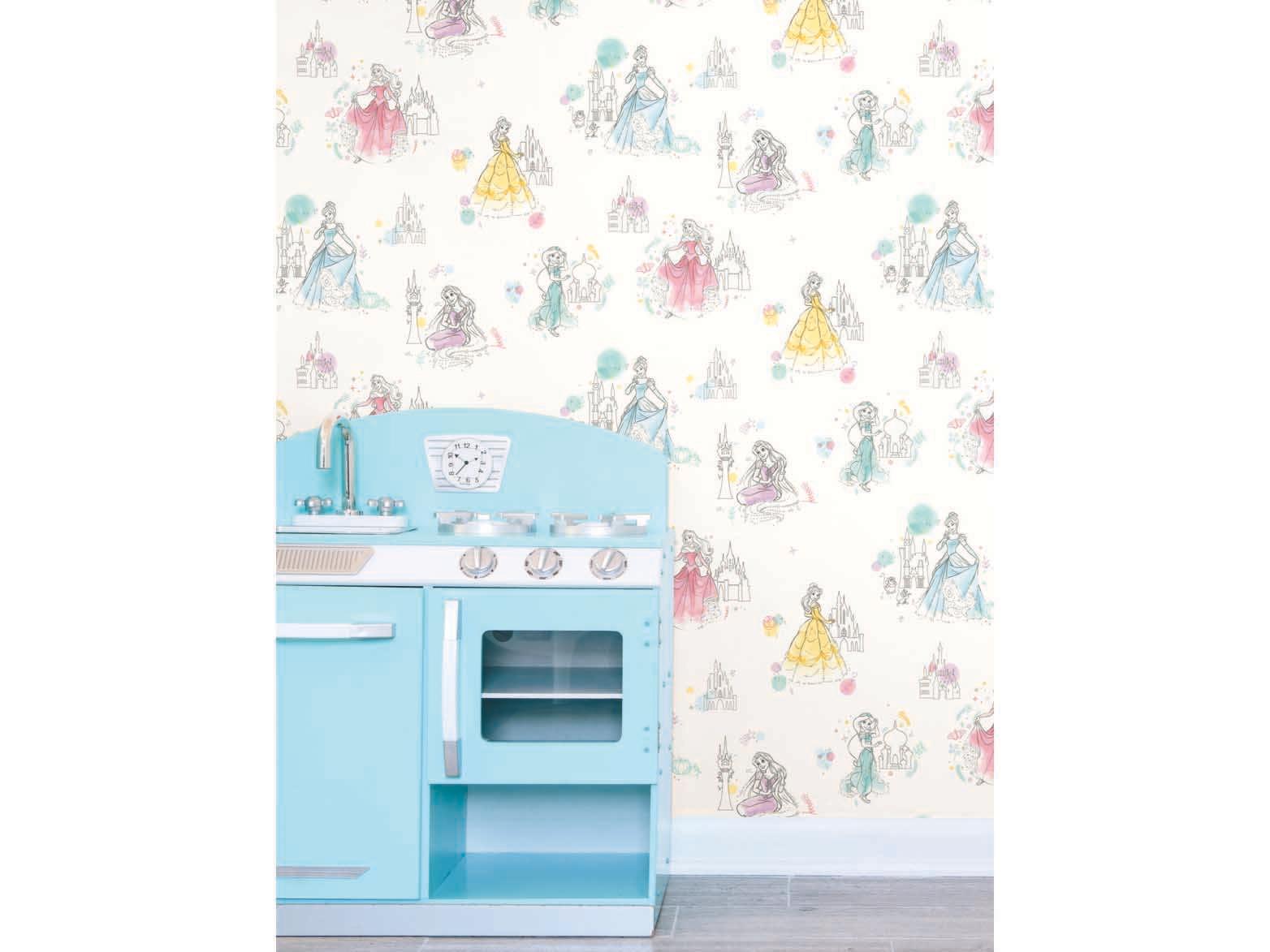 York Wallcoverings Disney Kids Vol-4 White Disney Princess Pretty Elegant Wallpaper
