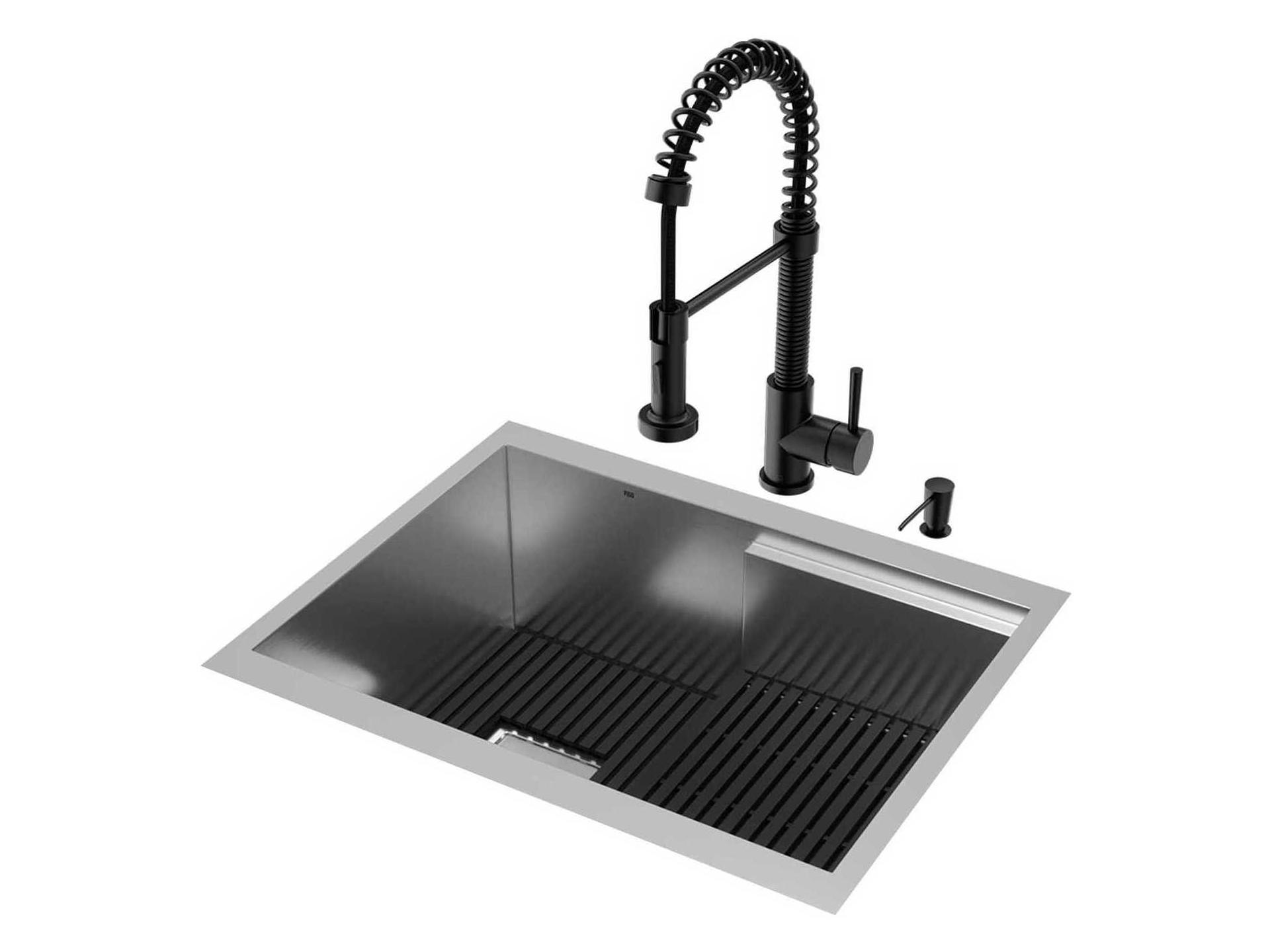 Vigo Hampton Stainless Steel Single Bowl Undermount Workstation Kitchen Sink with Matte Black Faucet and Accessories