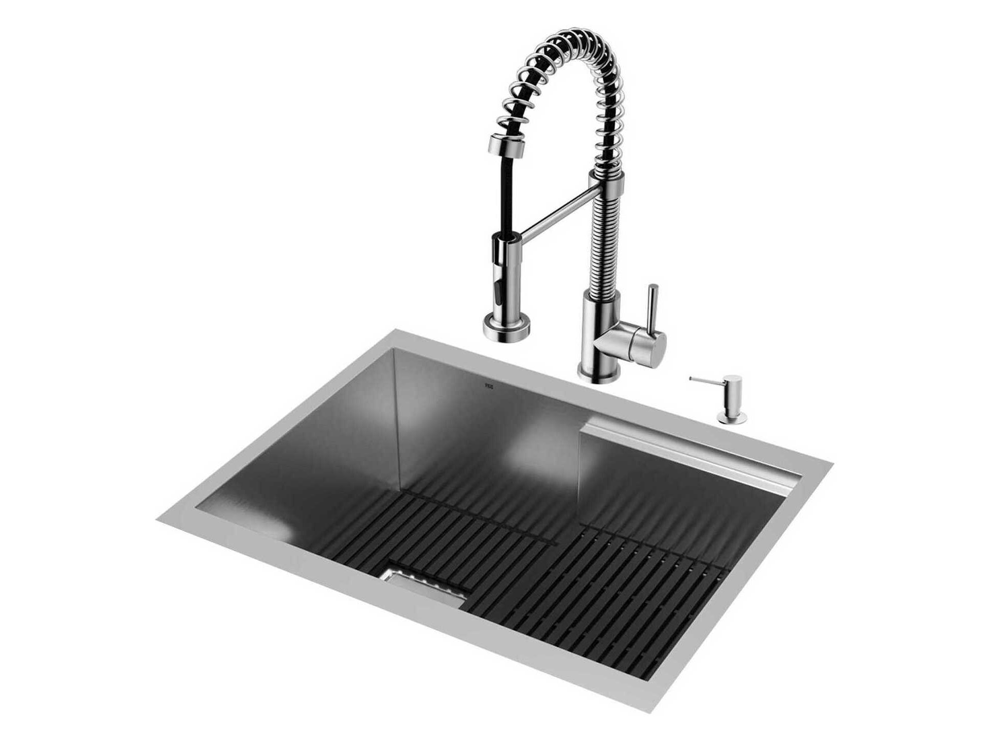 Vigo Hampton Stainless Steel Single Bowl Undermount Utility Tier Workstation Kitchen Sink with Faucet and Accessories
