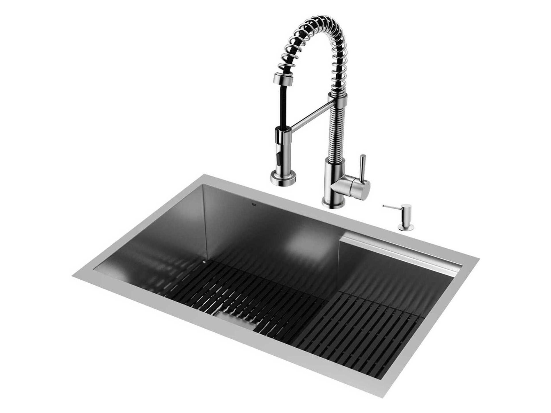 Vigo Hampton Stainless Steel Single Bowl Undermount Utility Tier Workstation Kitchen Sink with Faucet and Accessories