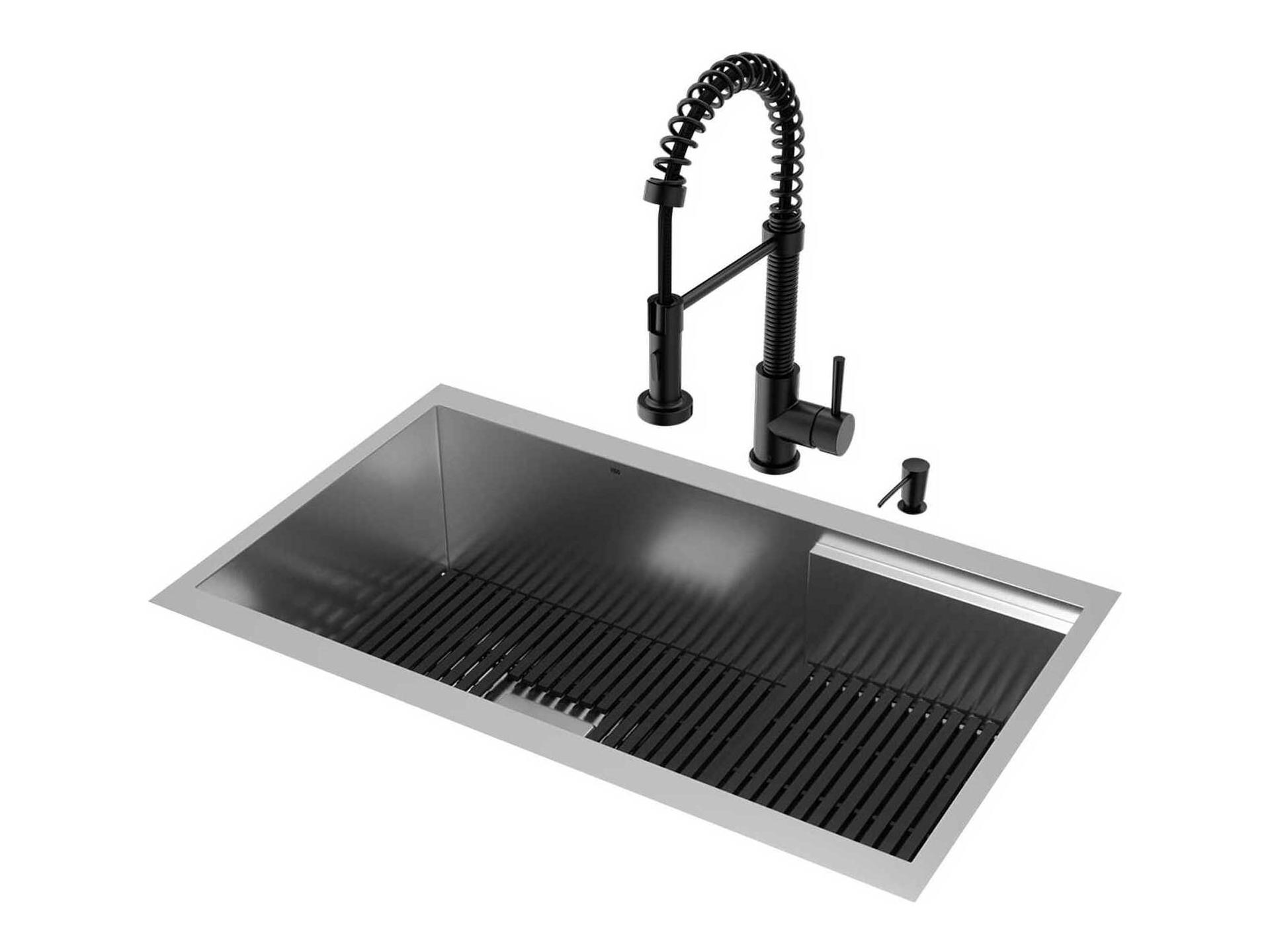 Vigo Hampton Stainless Steel Single Bowl Undermount Workstation Kitchen Sink with Matte Black Faucet and Accessories