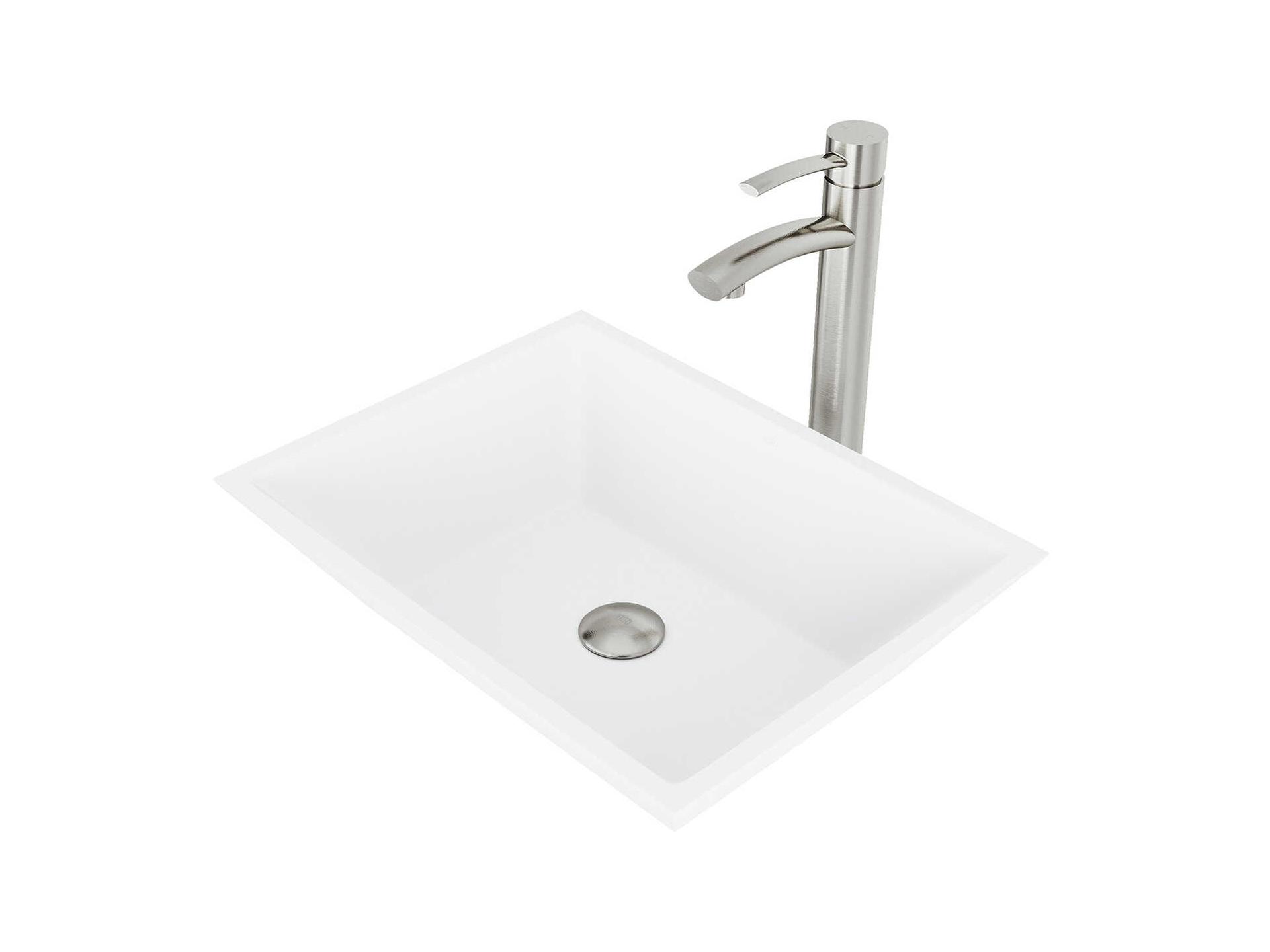 Vigo Vinca Rectangular Vessel Bathroom Sink with Faucet and Pop-Up Drain