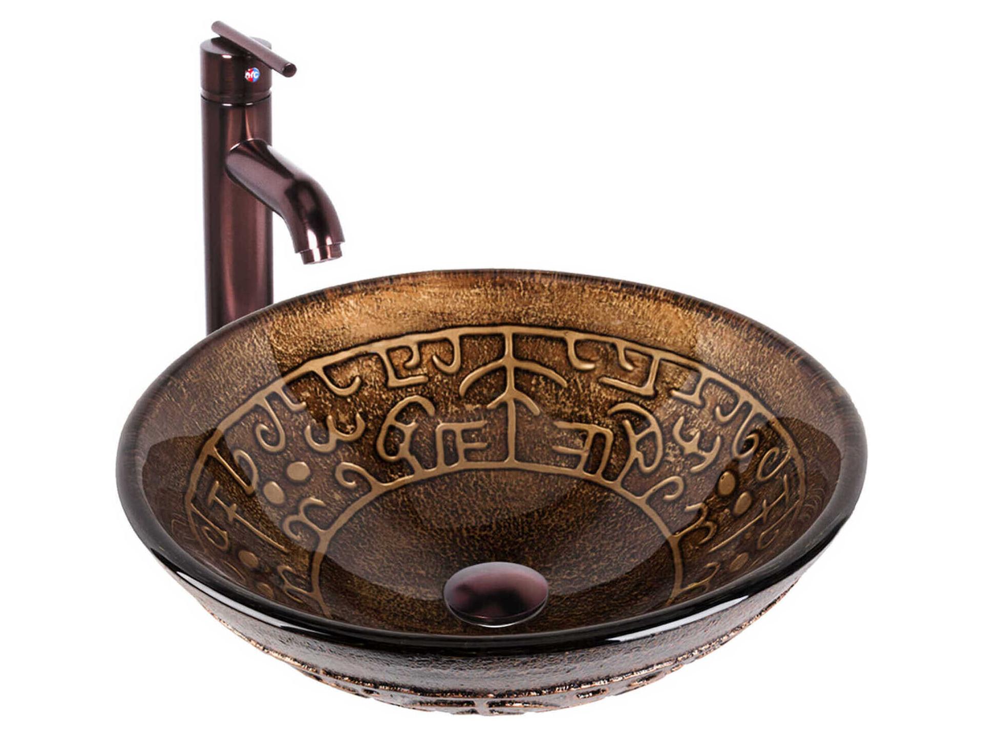 Vigo Golden Greek Vessel Bathroom Sink with Faucet